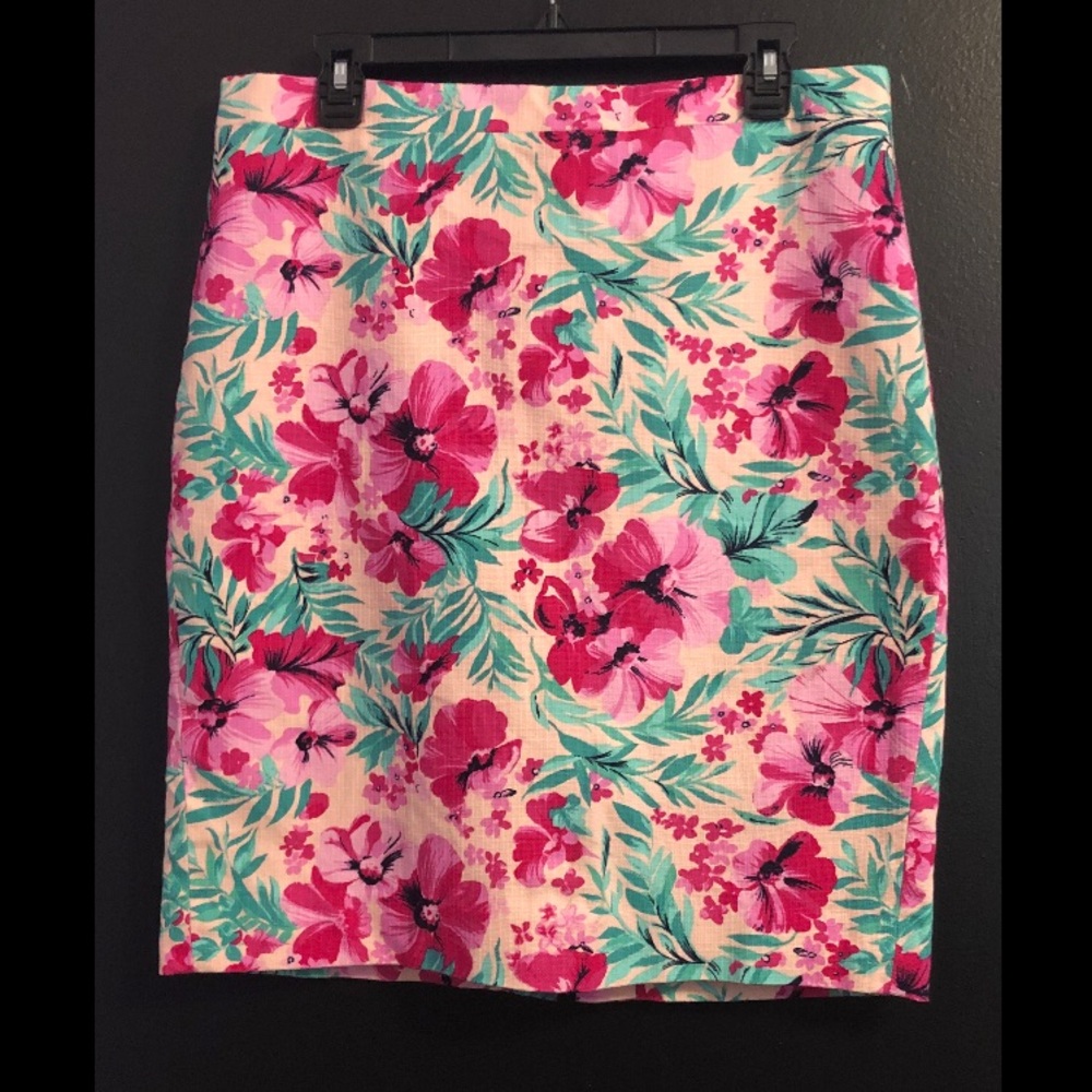 J. Crew Floral Pencil Skirt in Pink, Teal & Cream